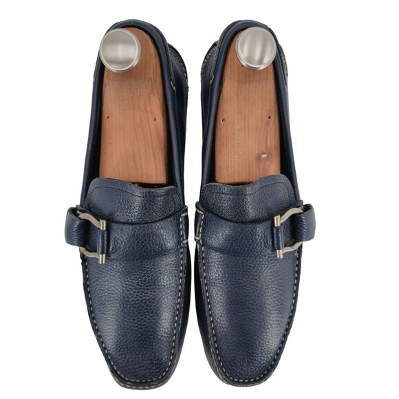 Salvatore Ferragamo Mens 9.5 Navy Blue Leather Driving Loafers Dress Shoes Italy - Picture 11 of 13
